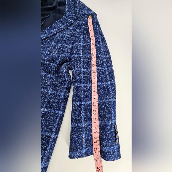 Elevee Suit Jacket Blazer Coat 44L BLUE WINDOWPANE Plaid Bespoke Custom - Picture 7 of 10